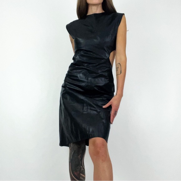 Vintage ✨ Karen Okada Open Back Leather Dress - Picture 3 of 15